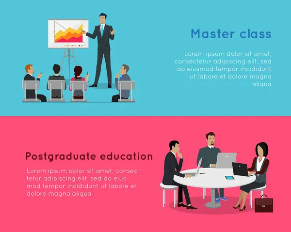 Masterclass en Postgraduate onderwijs Banners. — Stockvector