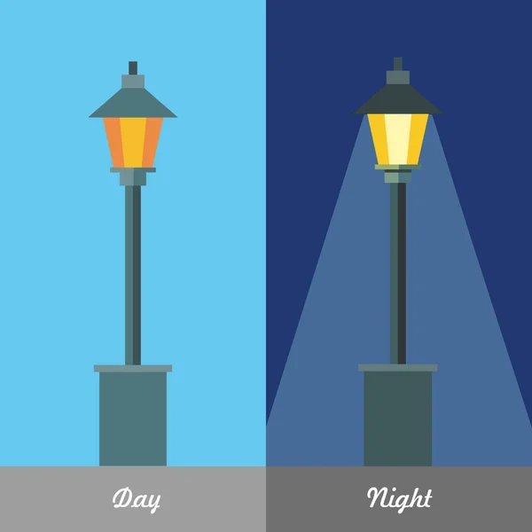 Straßenbeleuchtung Vektor Illustration bei Tag und Nacht — Stockvektor