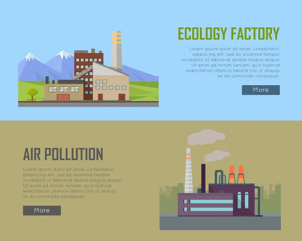 Ecologie fabriek en luchtvervuiling Plant Banners. — Stockvector
