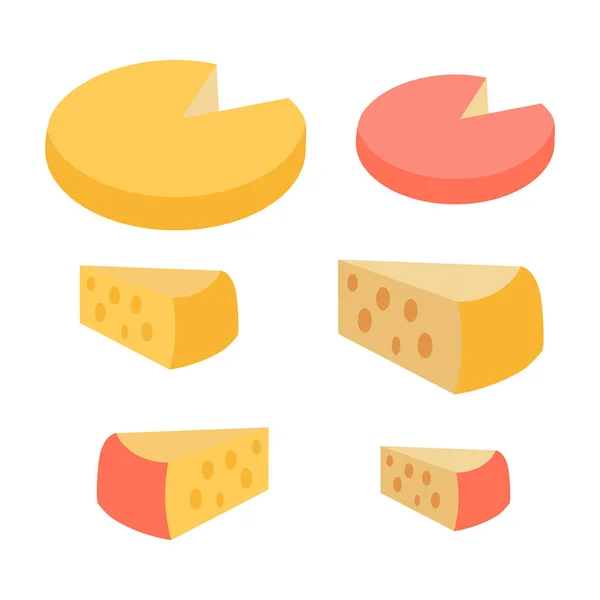 Ensemble de différents types de fromages. Variétés de pièces — Image vectorielle