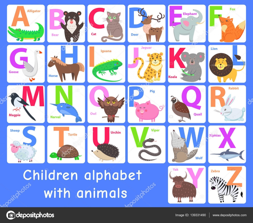 Children Alphabet with Animals. Vector Letters Set Stock Vector Image by  ©robuart #139331490