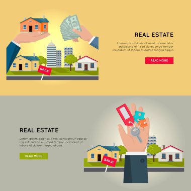 Emlak vektör Web afiş kümesi.