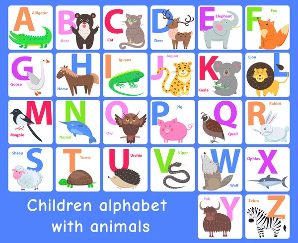 Children Alphabet with Animals. Vector Letters Set