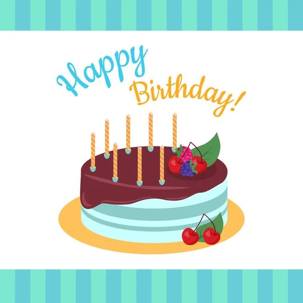 Happy Birthday Kuchen mit Erdbeeren isoliert. — Stockvektor
