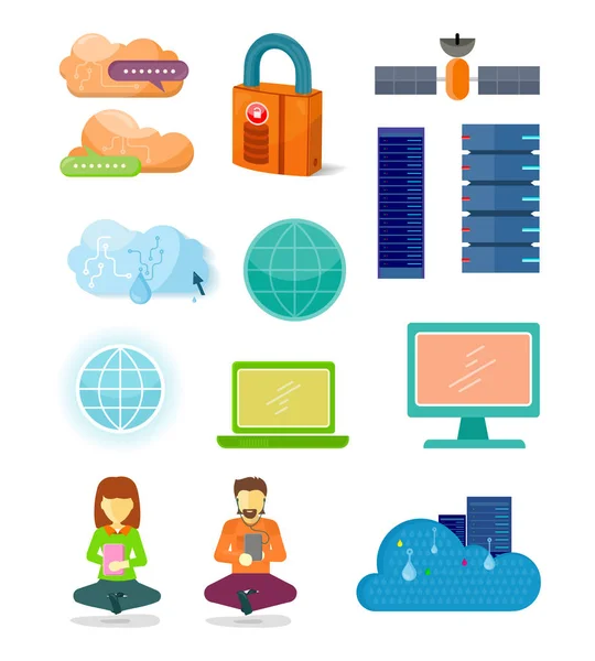 Serie di icone delle tecnologie di rete nella progettazione piatta — Vettoriale Stock