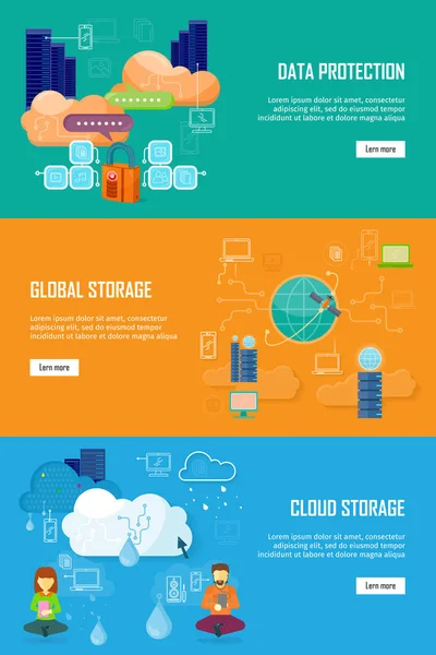 Ochrana údajů, globální úložiště a úložiště v cloudu — Stockový vektor