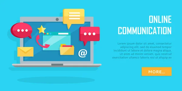 Online communicatie conceptuele Banner. Laptop — Stockvector