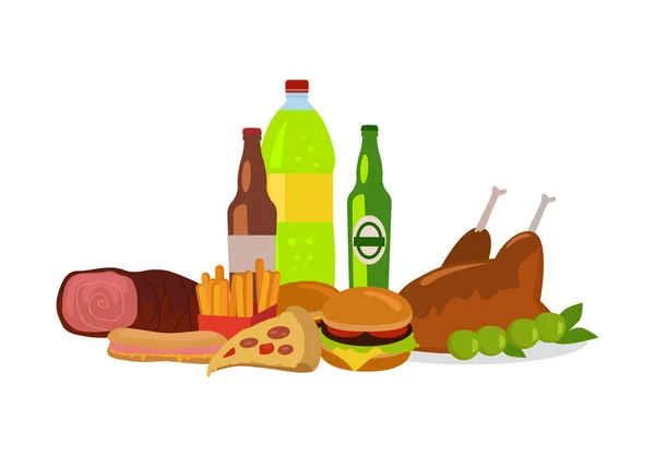 Banner de alimentos poco saludables aislado en blanco — Archivo Imágenes Vectoriales