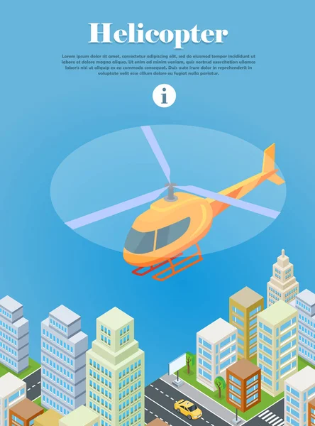Helikopter latać nad miejskich miasta. Typu wiropłatów — Wektor stockowy