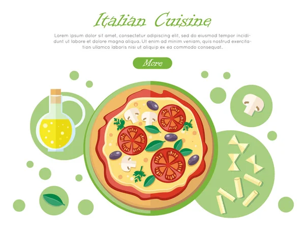 Italian Cuisine Web Banner. Pizza with Tomatoes — Stock Vector