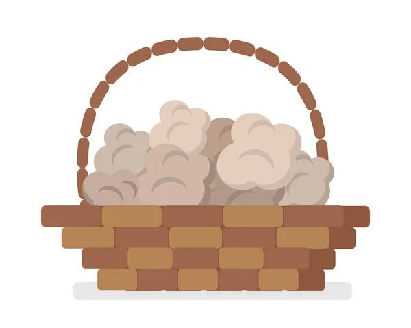 Wicker Basket with Truffles Flat Vector Icon — Stock Vector