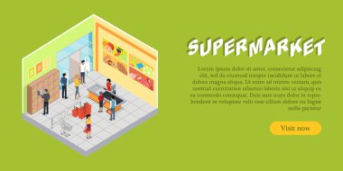 Süpermarket iç izometrik Web Banner