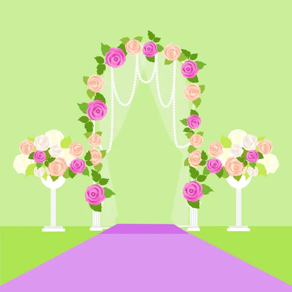 Porta do Arco de Casamento com Flores. Elemento romântico — Vetor de Stock