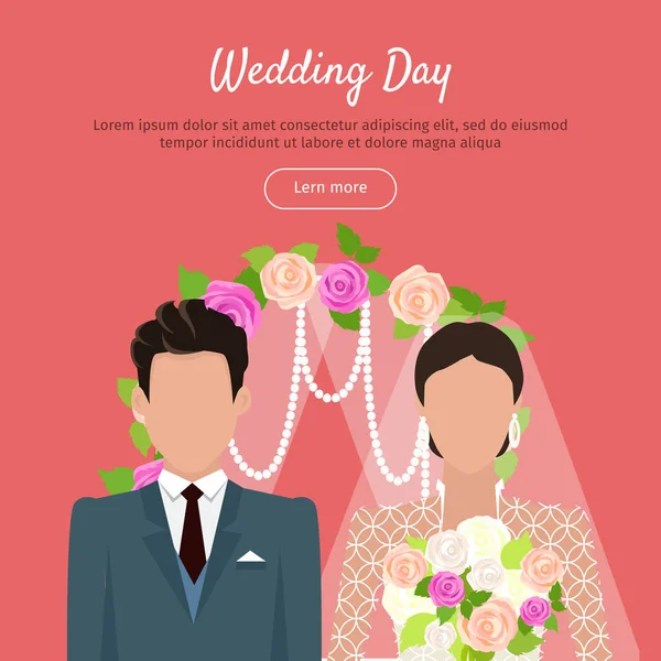 Banner web del día de la boda. Recién casados Pareja Diseño — Vector de stock