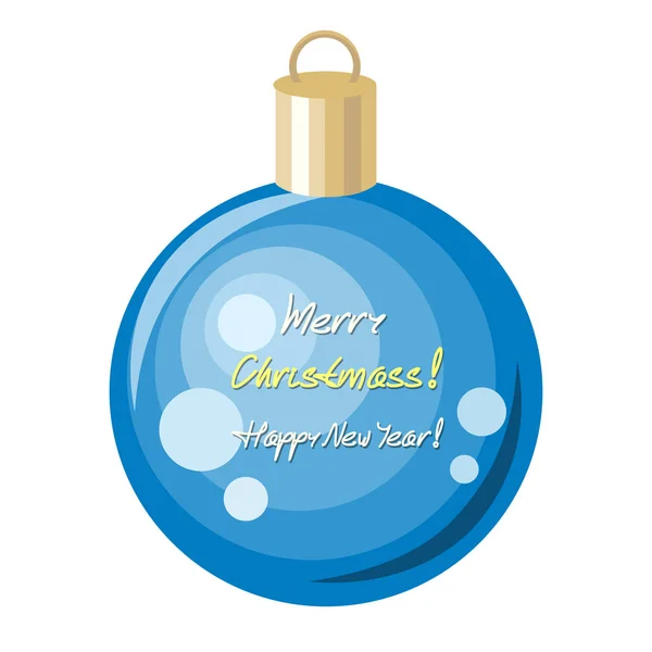 Feliz Navidad y Feliz Año Nuevo. Bola azul — Archivo Imágenes Vectoriales