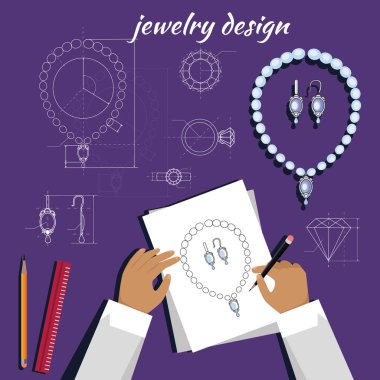 Jewerly kroki afiş. Kolye ve küpe.