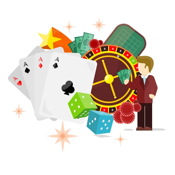 赌场海报轮盘赌卡骰子钱副主持人 — 图库矢量图片