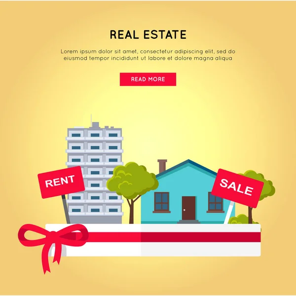 Real Estate διάνυσμα Web Banner σε επίπεδη σχεδίαση. — Διανυσματικό Αρχείο