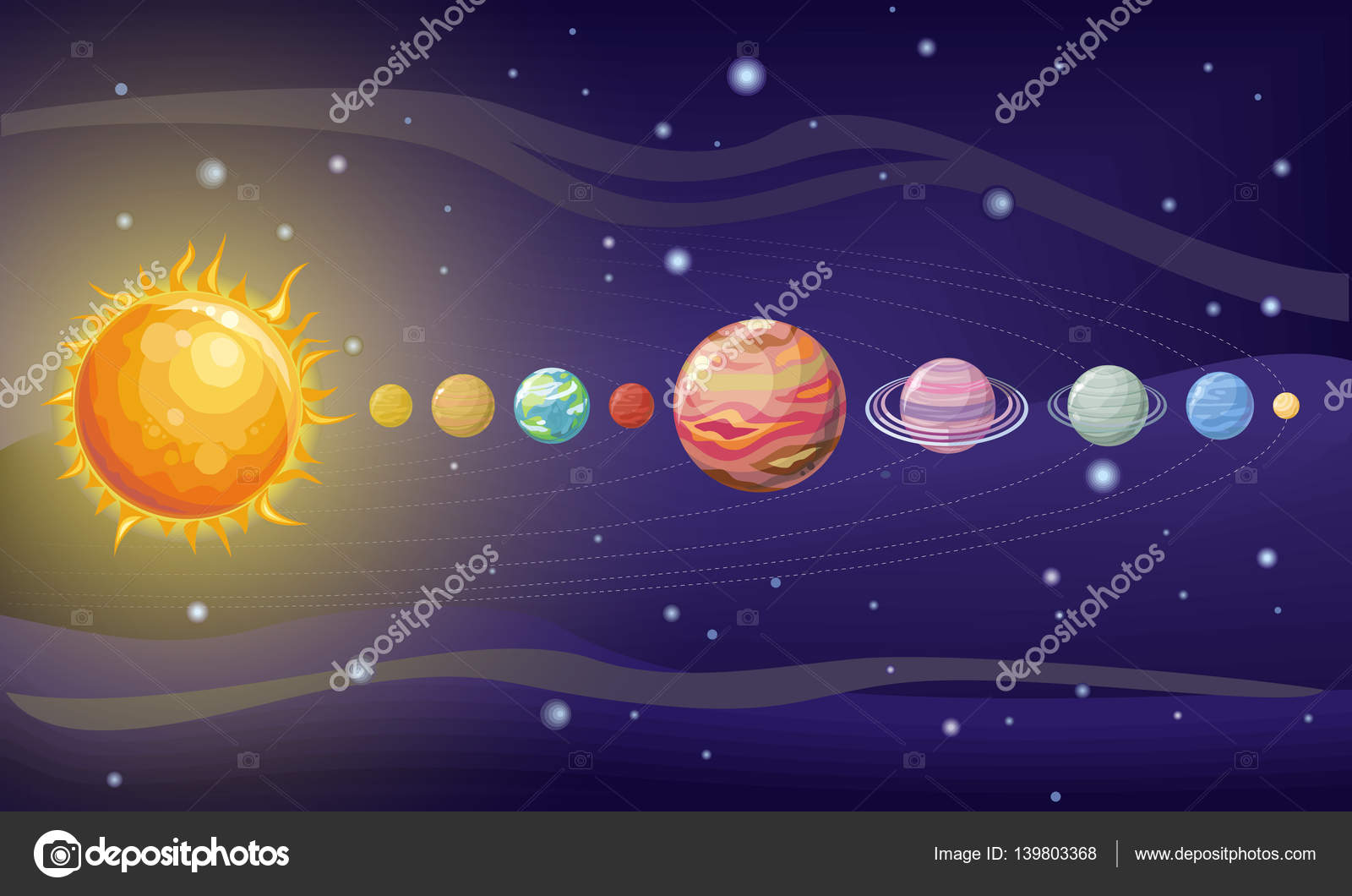 Solar System Design Space With Planets And Stars Stock