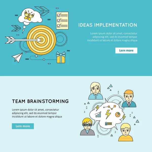 Implementación de Ideas, Conceptos de Lluvia de ideas de equipo — Vector de stock