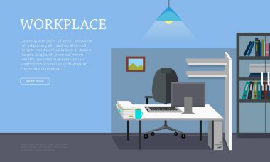 İş yeri kavramı vektör Web Banner düz tasarım