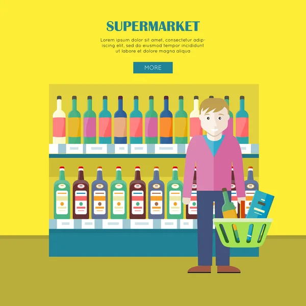 Banner Web conceito de supermercado em design plano . — Vetor de Stock