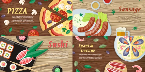 National Dishes and Drinks Web Banners (dalam bahasa Inggris). Vektor - Stok Vektor