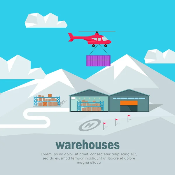 Helicóptero Worldwide Warehouse Entregando . — Vetor de Stock