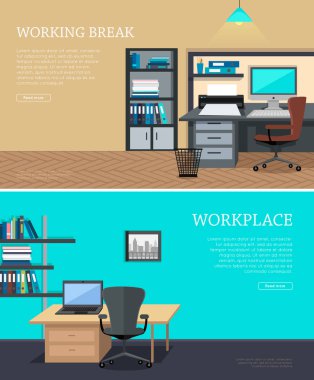 Office iç Web afiş düz tasarım kümesi