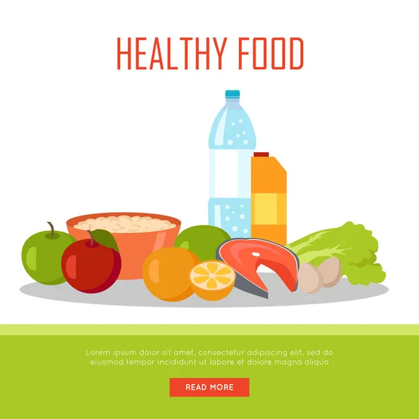 Healthy Food Banner Isolated on White Background. — Stock Vector