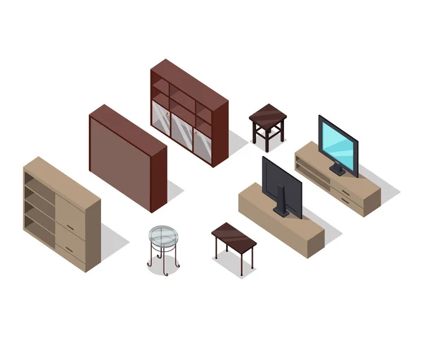 等角投影法で家具のベクトルのセット — ストックベクタ