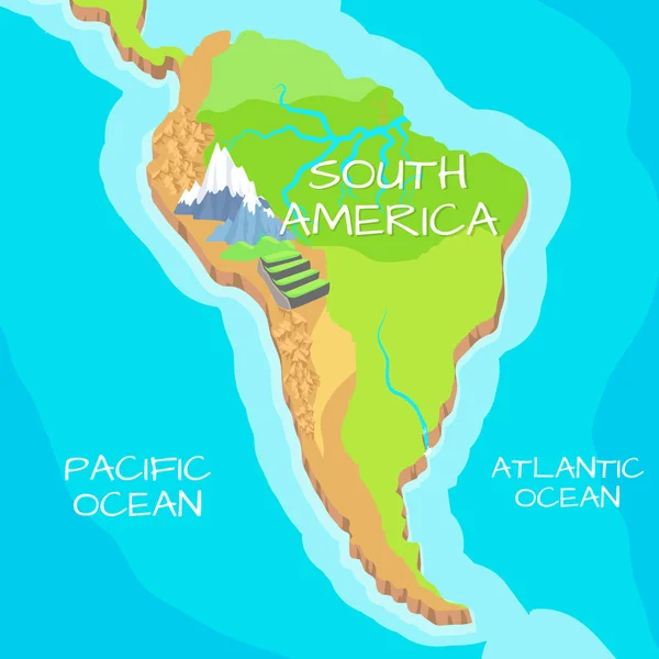 Mapa de Sudamérica con Atracciones Naturales — Archivo Imágenes Vectoriales