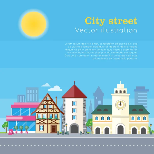 City Street Vector Illustration (en inglés). Paisaje urbano — Vector de stock