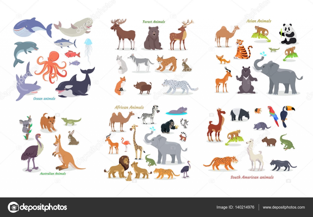 Ocean, Forest, Asian, Australian, African, Animals Stock Vector Image by  ©robuart #140214976