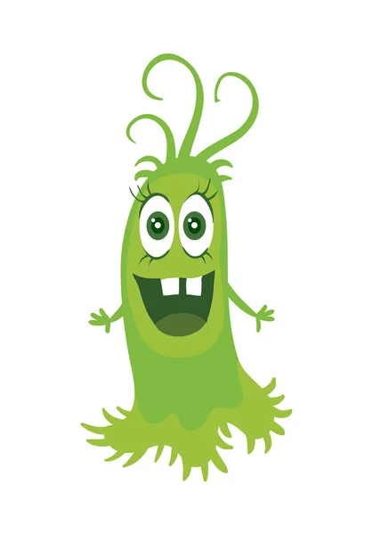 Cartoon Green Monster. Funny Smiling Germ — Stock Vector
