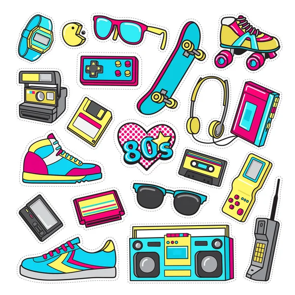 Patch Icons of 80 s. On White Limited Background. — Stock Vector