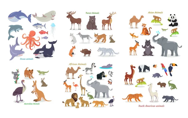 Ocean, Forest, Asian, Australian, African, Animals Royalty Free Stock Vectors