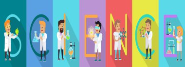 Bilim kavramsal vektör afiş. İnsan karakterleri