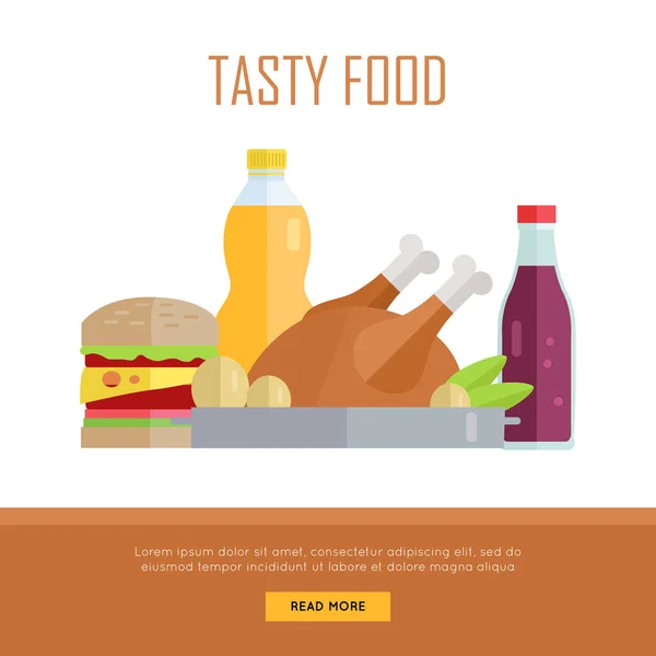 Gustoso concetto di cibo Web Banner Illustrazione . — Vettoriale Stock