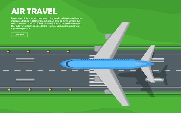 航空。航空機。滑走路。フライト。ベクター バナー — ストックベクタ