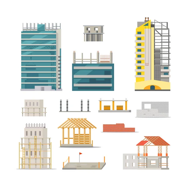 Edificio. Etapas de la construcción de edificios modernos — Vector de stock