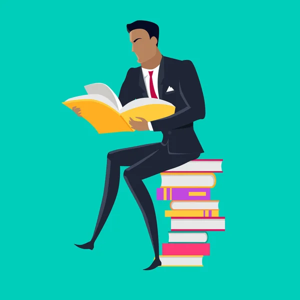 Reading Books Concept Vector in Flat Design. — Stock Vector