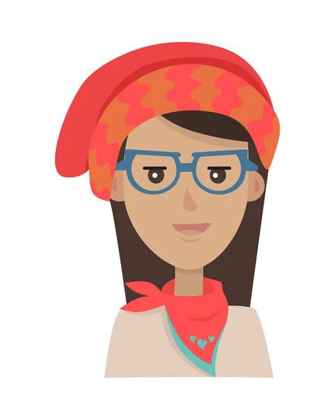 Chica joven contemporánea en sombrero rojo y bufanda — Vector de stock