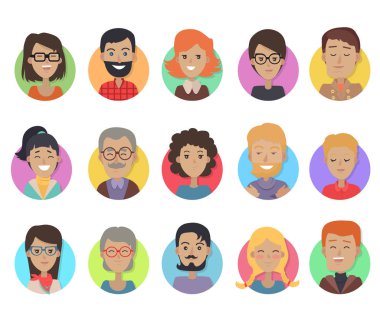 Farklı yaş insanların gülümseyen ile Icons Set