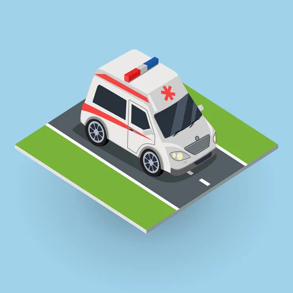 Coche de ambulancia en la carretera. Vista superior — Vector de stock