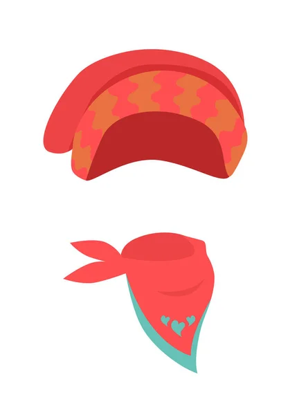 Sombrero. Sombreros rojos contemporáneos para niñas y bufanda — Archivo Imágenes Vectoriales