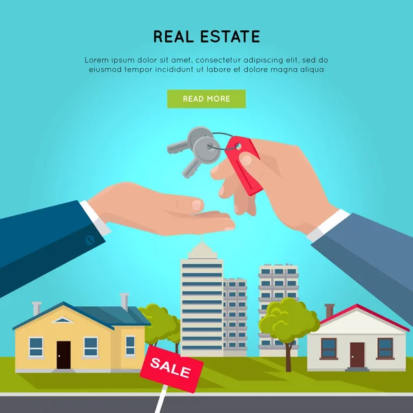 Real Estate διάνυσμα Web Banner σε επίπεδη σχεδίαση. — Διανυσματικό Αρχείο
