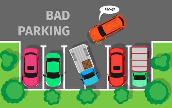 Mau estacionamento. Carro estacionado de forma inadequada . — Vetor de Stock