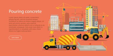 Beton Web Banner dökme işlemi. Vektör