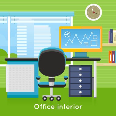 Düz stil ofis iç. Modern çalışma alanı